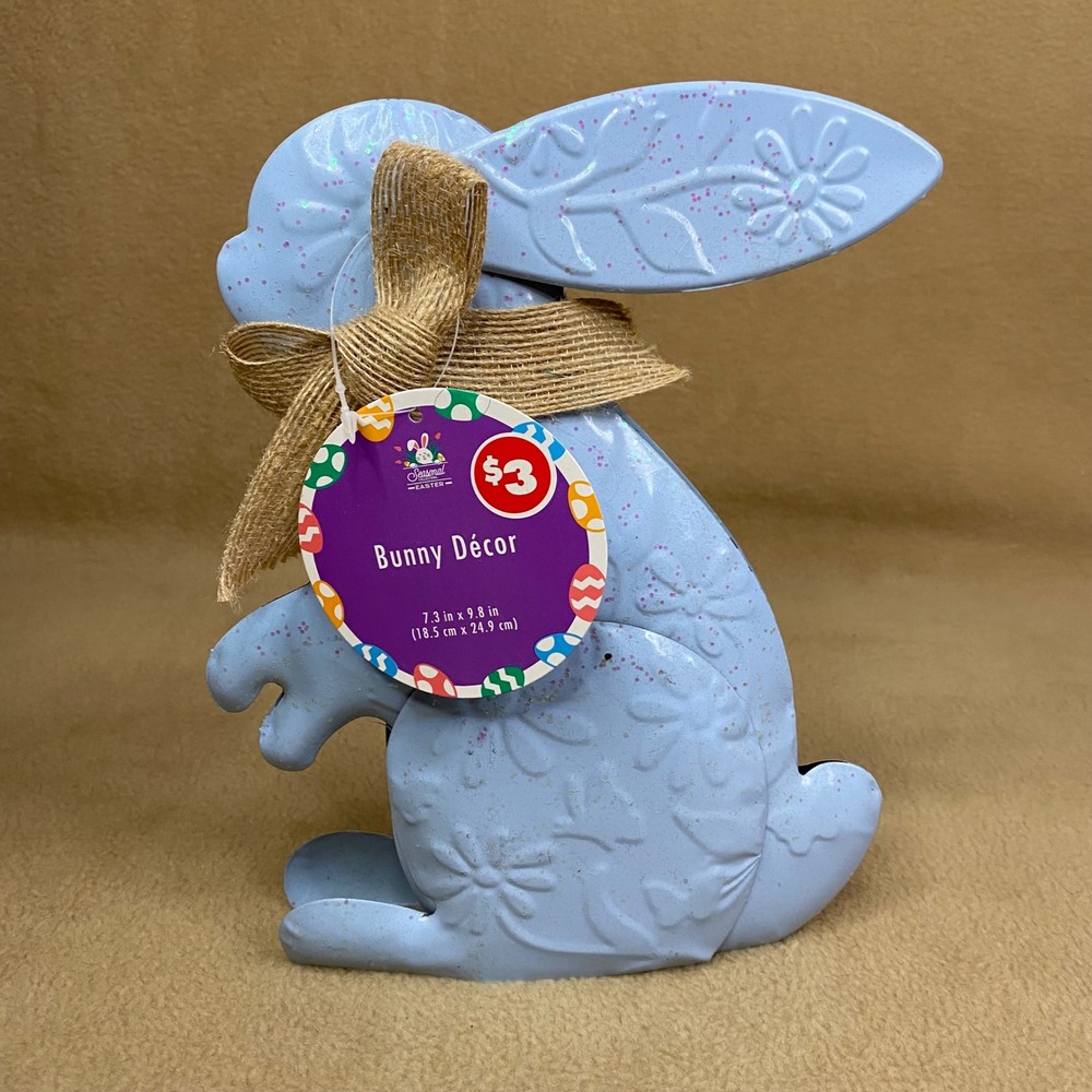 Blue Glitter Bunny Decor Easter Holiday Spring Shelf Table Accent Metal NWT‎